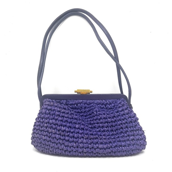 Vintage Handbags - Morris Moskowitz Vintage Purple Crochet Straw Top Handle Bag Gold Hardware